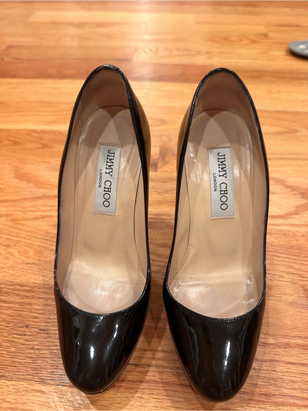 Jimmy Choo Black Patent Leather Round-Toe Pumps
